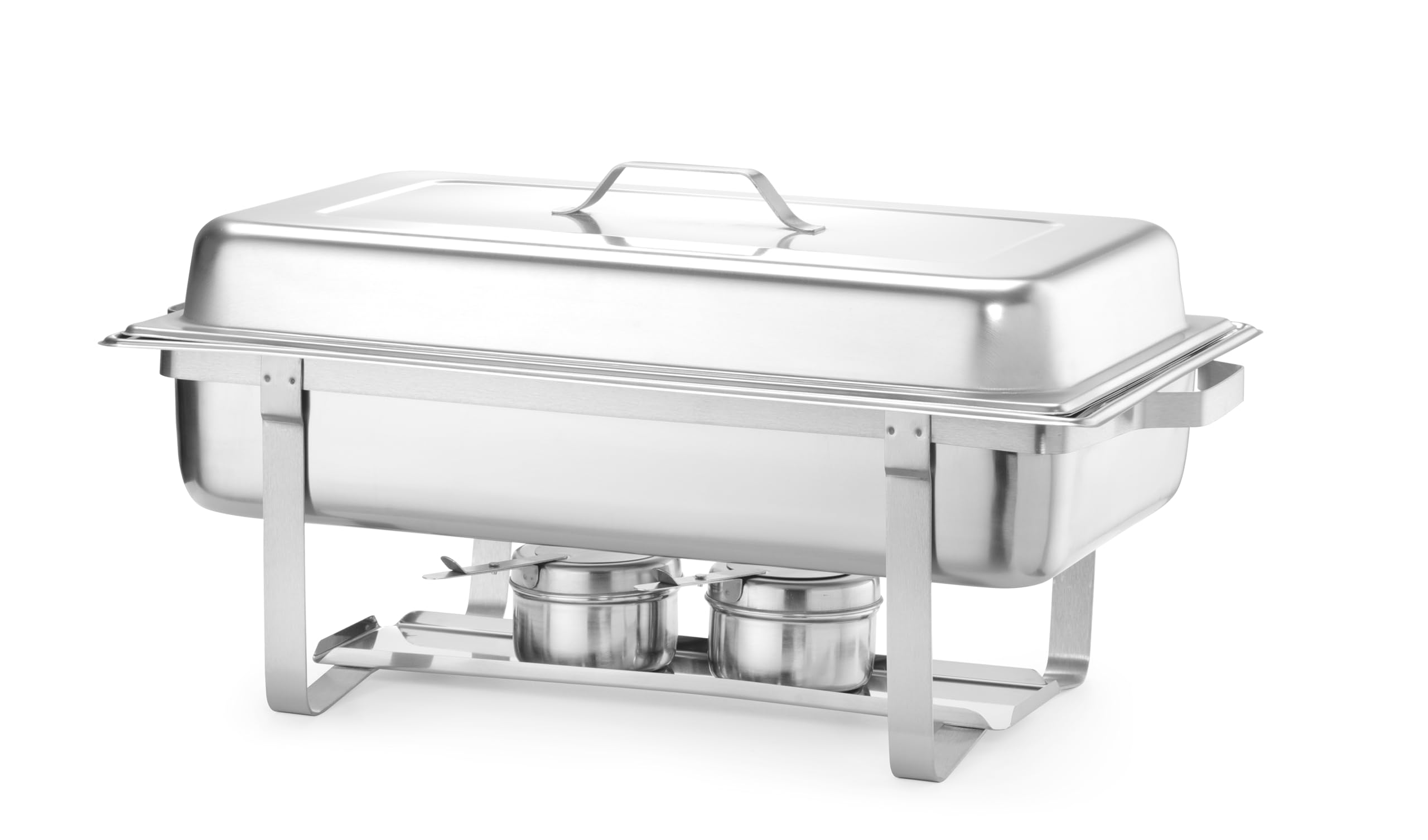 HENDI Chafing Dish Set, 4 Stück, mit 4X GN1/1 Behältern, 8X Brennpastenbehältern, integriertem Deckelhalter, Warmhaltebehälter, Buffetwärmer, Speisewärmer, 8,5L, 610x355x(H) 297mm, Edelstahl