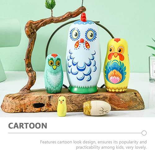 Miniatura 5 de LUOZZY 5pcs Pascua dibujos animados pollo ruso anidación muñeca madera muñeca anidación muñecas de dibujos animados Pascua regalo DIY manualidades