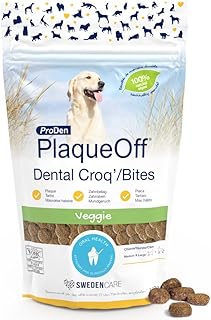 ProDen PlaqueOff Bites, Kauartikel für Zahnpflege Hund 150 g, Hundeleckerli große Hunde zum Zahnbelag entfernen und für frischen Atem, Hunde Leckerlis für Zahnreinigung Hund, Gemüse product image