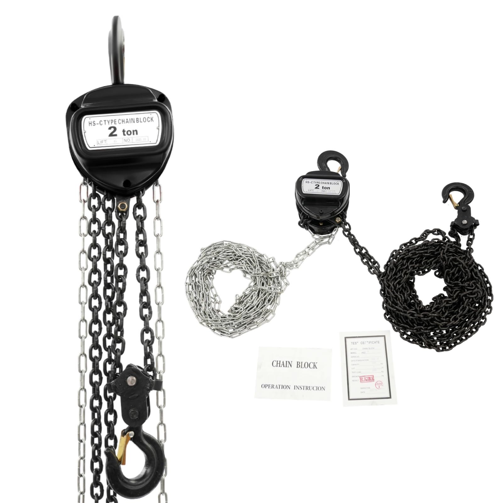 Paranco manuale a catena a 2 tonnellate, robusto G80 in acciaio al manganese, altezza di sollevamento, 6 m, verricello manuale con doppio freno a cricchetto e gancio girevole a 360°, per magazzino