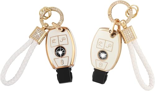 PIFOOG Funda para llavero para Mercedes Benz, accesorios para Mercedes Benz, TPU, femenino, 3 botones, funda protectora brillante para Mercedes AMG