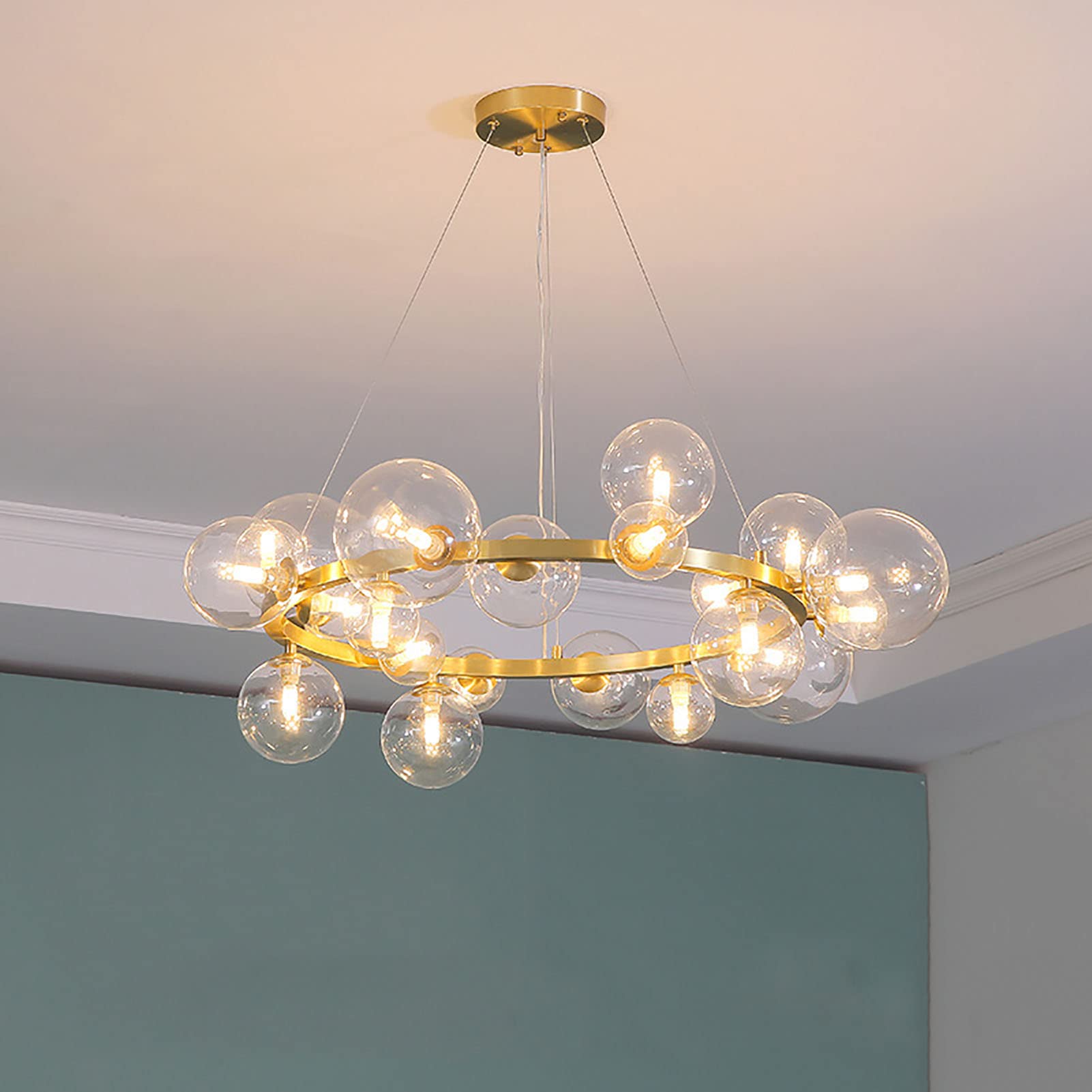 CZYLJLK Creative All Copper Molecular,for Living Room Dining Bedroom,G9 Nordic Glass Magic Bean,Modern Simple Bubble Ball -Copper and