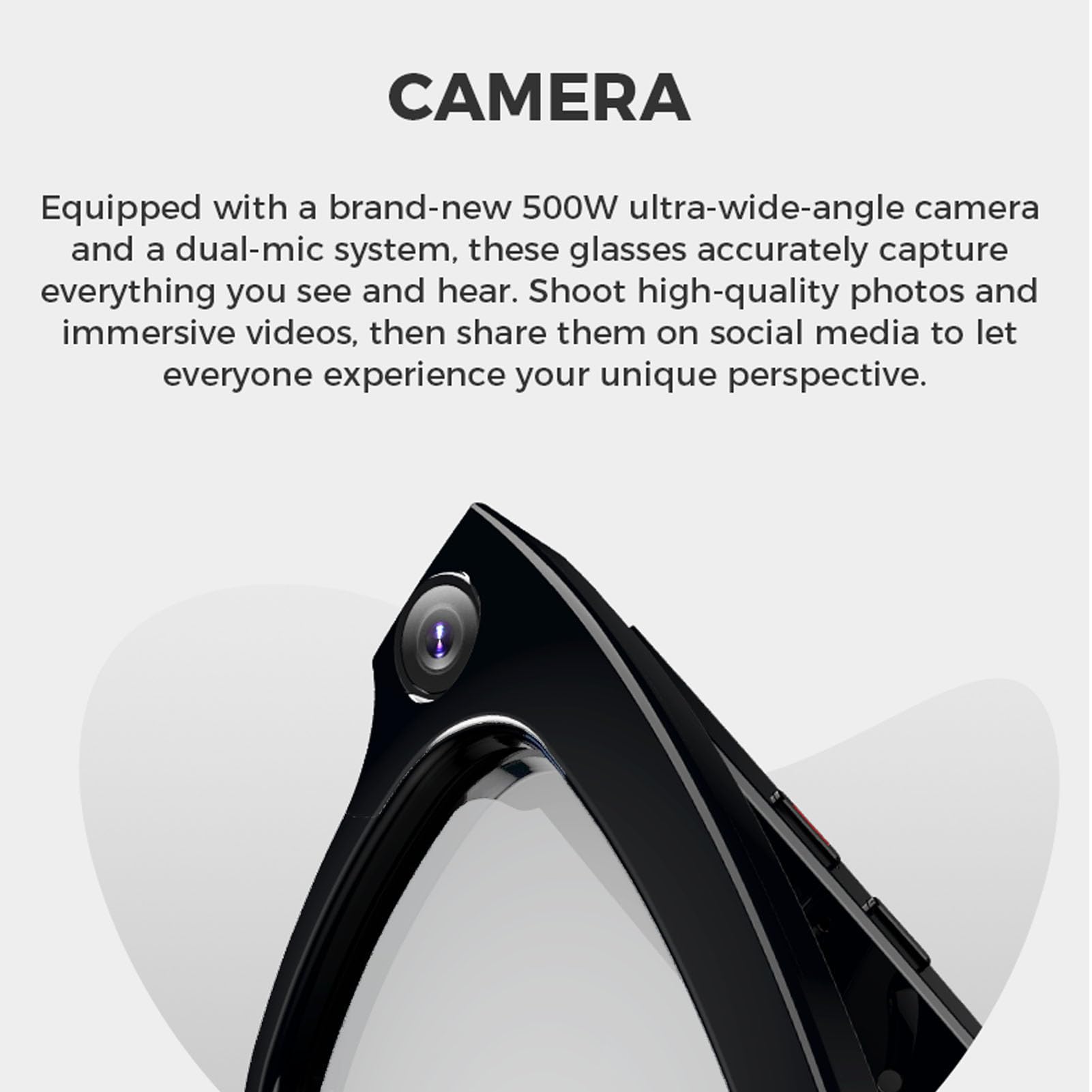 Smart Camera Occhiali, Occhiali Intelligenti AI, Telecamera HD da 5 MP 1080p 26 Lingue per la Riproduzione delle Telefonate Musicale, Riduzione del Doppio Rumore, Trasferimento (Luce anti