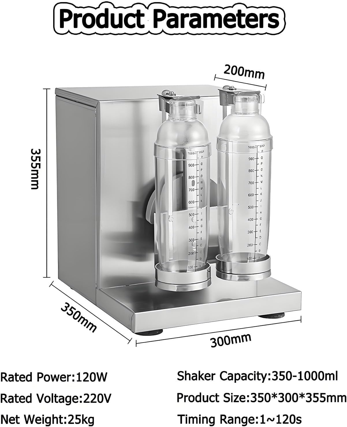 Maszyna do wytrząsania herbaty z mlekiem, elektryczny blender do herbaty bąbelkowej i soku, stal nierdzewna, z 2 kubkami 1000 ml do kawy, mleka i wina