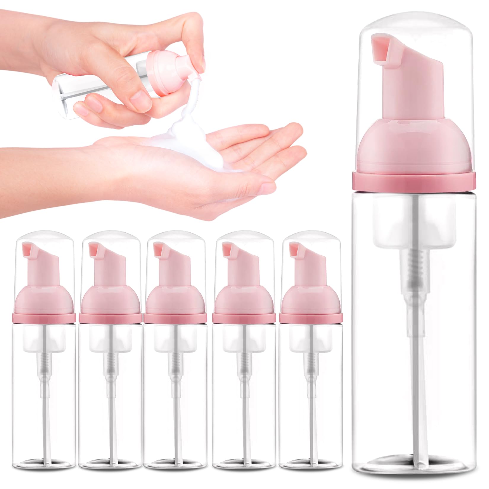 Buqikma6PCS Lash Cleaning Bottle 60ml Bottle for Lash Shampoo Plastic Dispenser Eyelash Shampoo Bottles Travel-Sized Bottles for Lash Extension Remover Clear Botter(Pink Pump)
