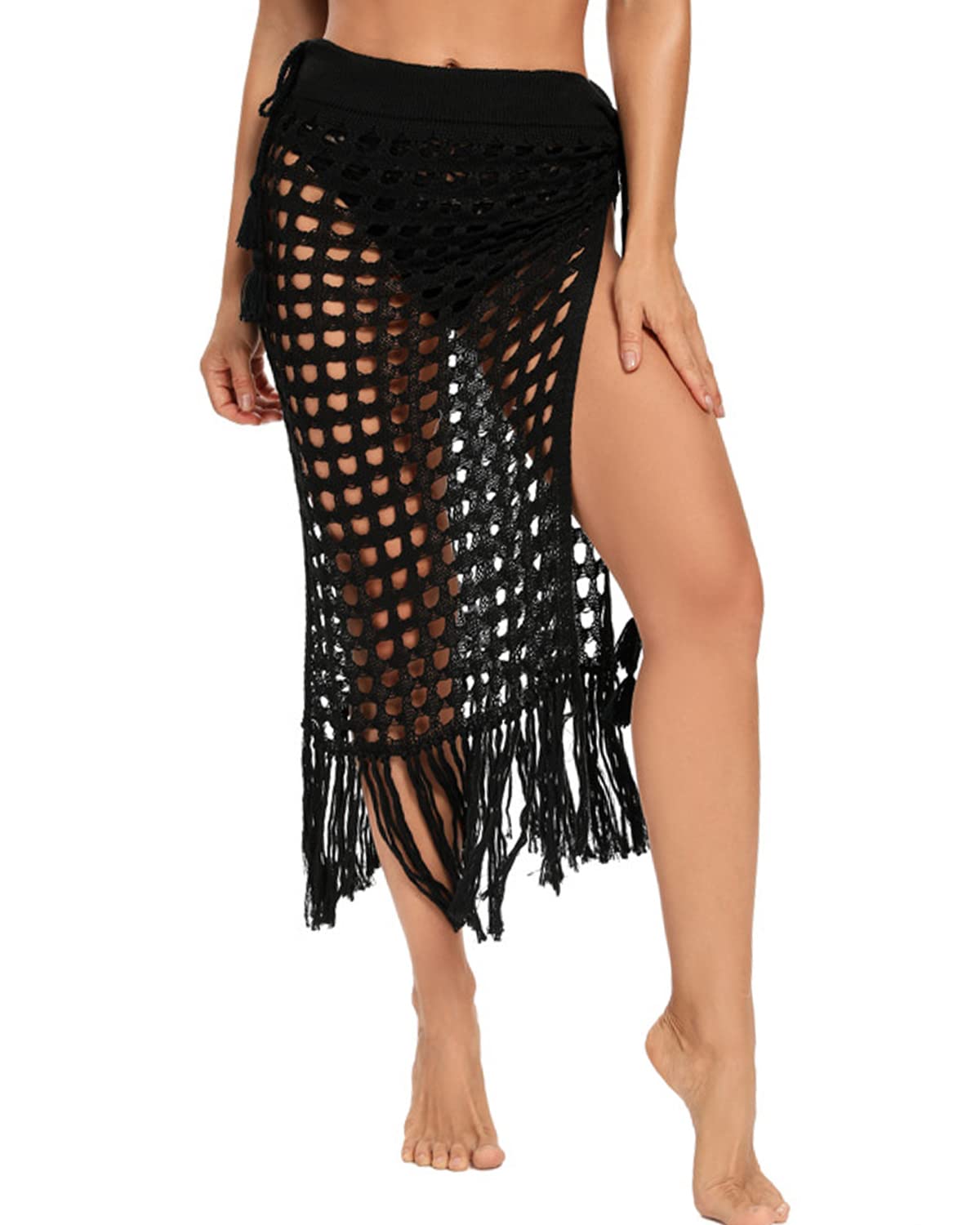 JFAN Pareos Playa Mujer Vestido de Punto de Malla Falda de Punto Falda con Abertura Lateral Bikini Cover Up Chic Grande Envolvente Falda Pareo Camisolas y Pareos para Mujer