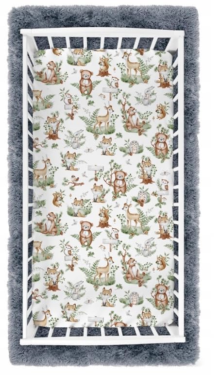 BABYMAM 120x60cm Fitted Sheet 100% Cotton for Baby Cot Animals in the Forest — image 1