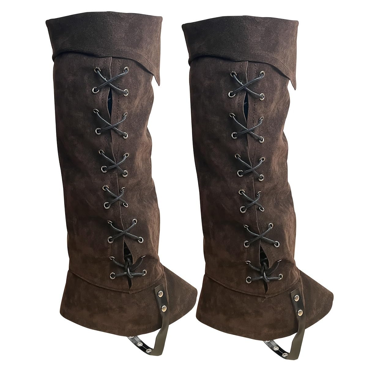 Medieval Boot Covers Pirate Boot Tops Men Women Viking Knight Leg Guards Shoes Cover Faux Leather Boots Gaiters Leg Wraps Adjustable Punk Leg Warmer Halloween Costume Fancy Dress Footwear Leg Covers - Image 3