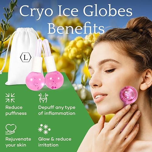 Miniatura 3 de Globos de hielo para cara - Rodillo rosa de cara fría - Bola de vidrio criado facial de hielo - Juego de 2 globos faciales antiedad - Palitos de