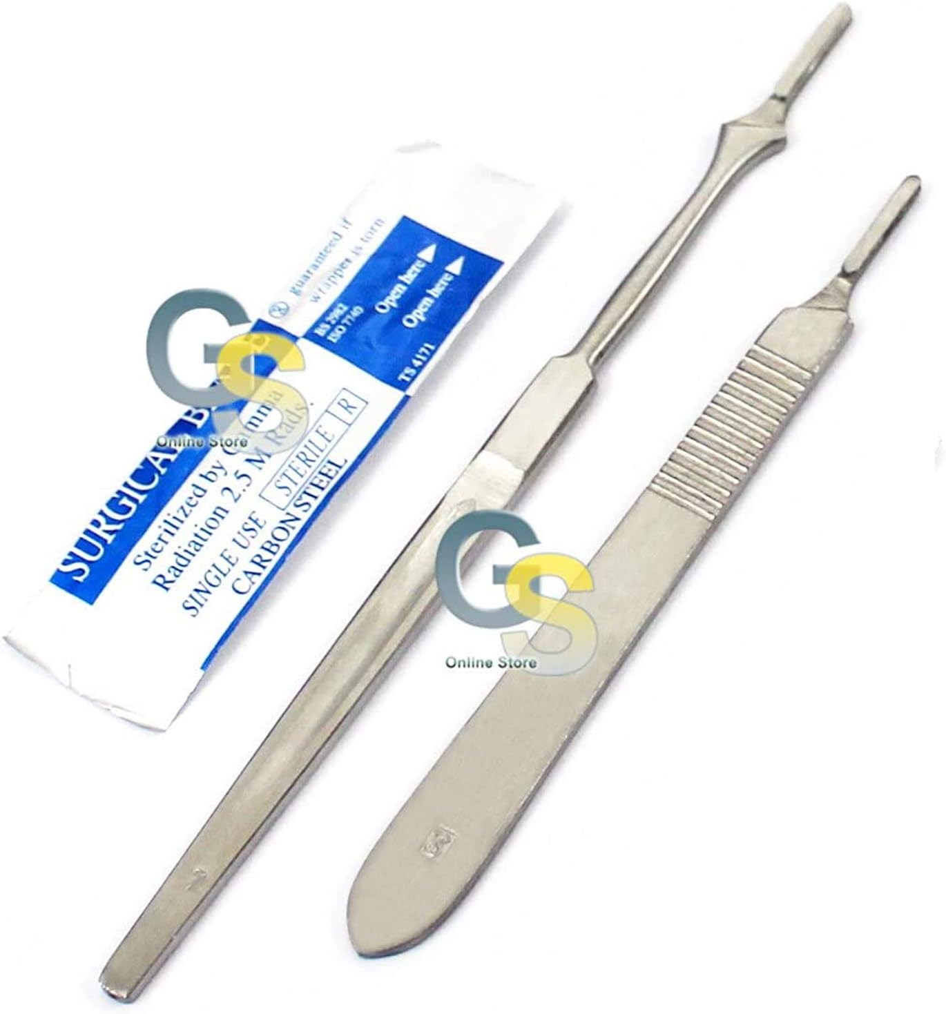 G.S 2 Stainless Steel Scalpel Handle 3, 7 + 20 STERILE Carbon Steel Scalpel Blades