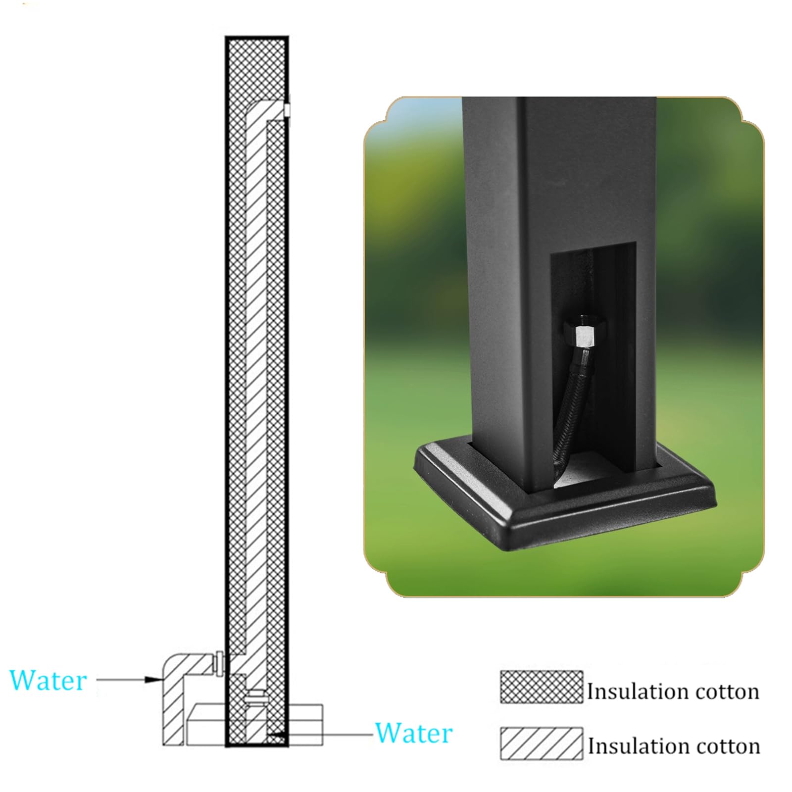 Outdoor waterkolom met kraan, retro zwarte slanghouder tuinslang kraan paal verticale Bibcock pijler fontein voor boerderij binnenplaats patio, met waterslang onder druk (kleur: zwart b, maat: Tal