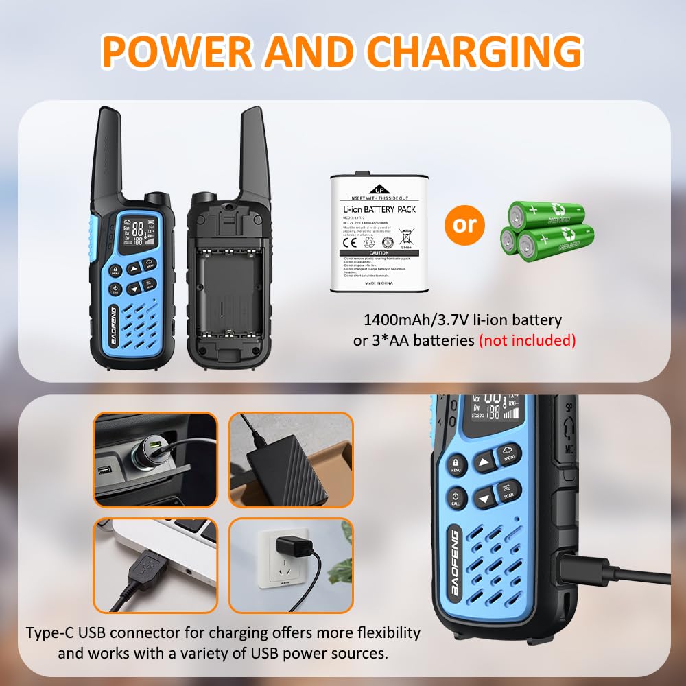 BAOFENG T25 krótkofalówki dla dorosłych i nastolatków, 22 kanały FRS, dwukierunkowe radio z akumulatorem 1400 mAh, VOX, NOAA, latarka, SOS, podwójny nasłuch, na kemping, wędrówki, jazdę na rowerze