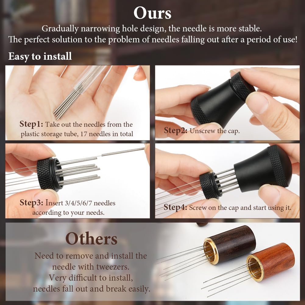HOTUT Agitador Aguja de Café,17 Agujas de Acero Inoxidable,Agitador de Café Expreso de 0,3 mm,Herramienta de Distribución de Espresso,Accesorios para Herramientas de Distribución WDT de café