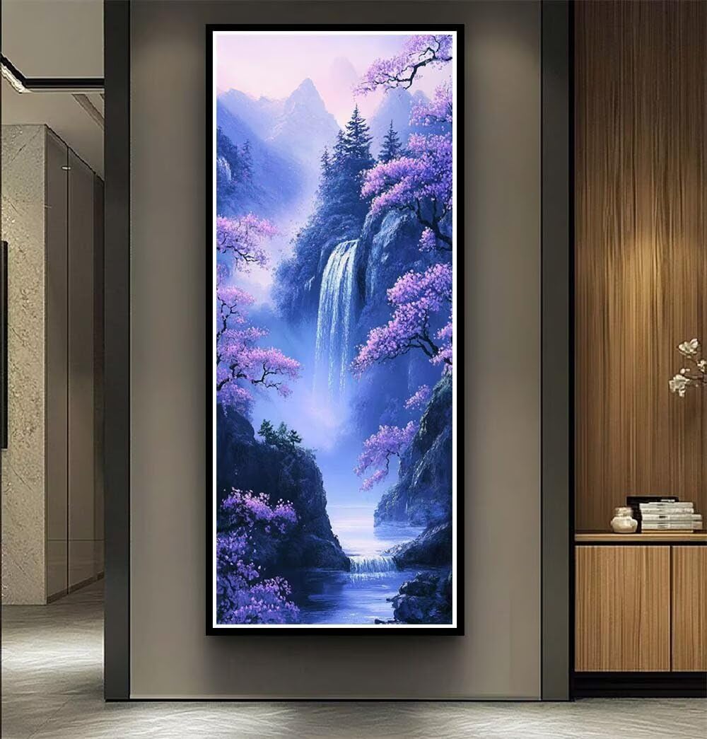Diamond Painting Paesaggio Naturale Grandi Dimensioni, 5D Cascata Diamond Painting Kit Completo, Pittura Diamante Strass Ricamo a Punto Croce per Adulti Decorazione da Parete 80x160 cm -LR1399