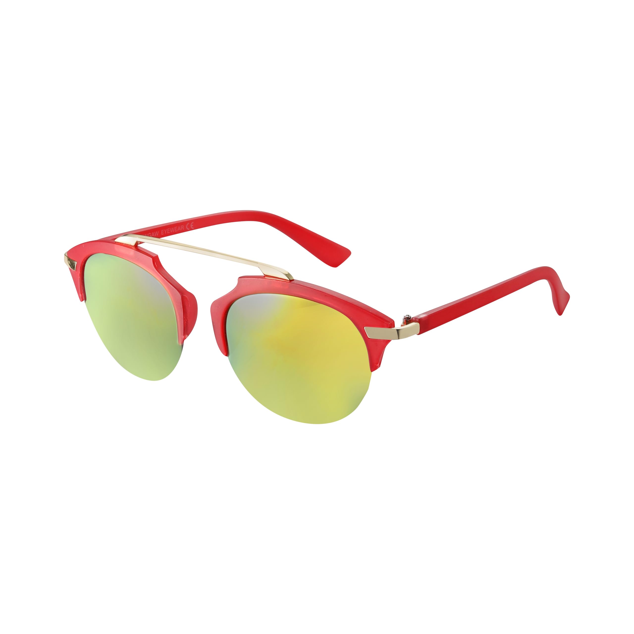 Komonee Round Sunglasses Red Frame Yellow Iridescent Lens Tint Glasses Designer Mens Womens UV400 Protection Classic Retro Shades