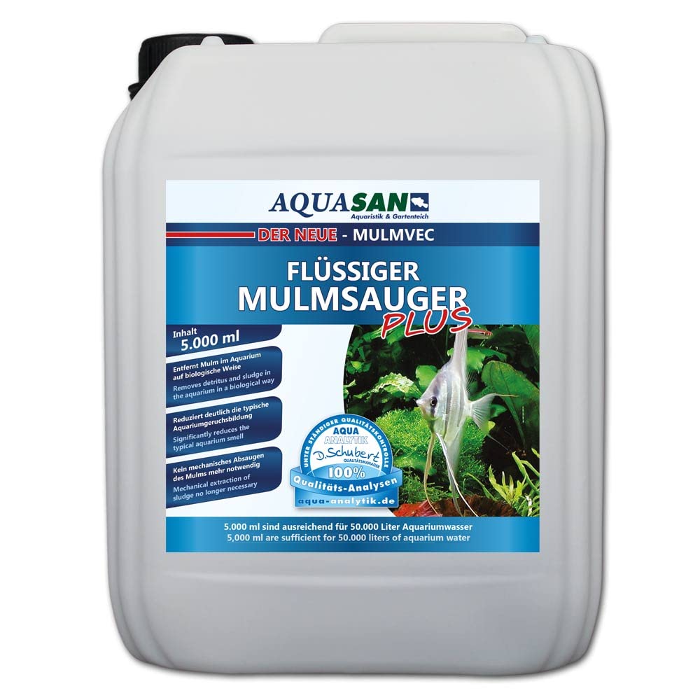 AQUASAN Aquarium Mulmvec Flüssiger Mulmsauger (Keine Mulmglocke + mechanisches Absaugen von Mulm, Schlamm im Aquarium mehr nötig, reduziert Aquariumgeruch), Inhalt:5 Liter