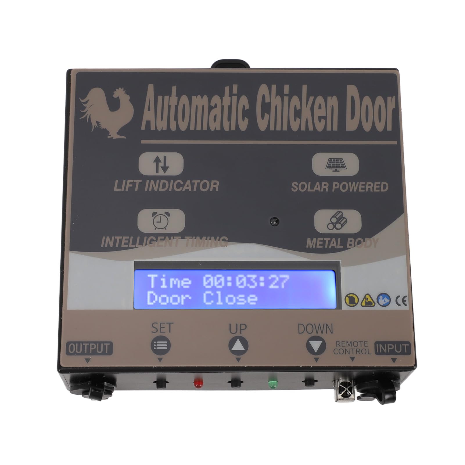Abridor automático de Puerta de gallinero con Temporizador Sensor de luz programable Puerta de gallinero con batería con Control Remoto Gris