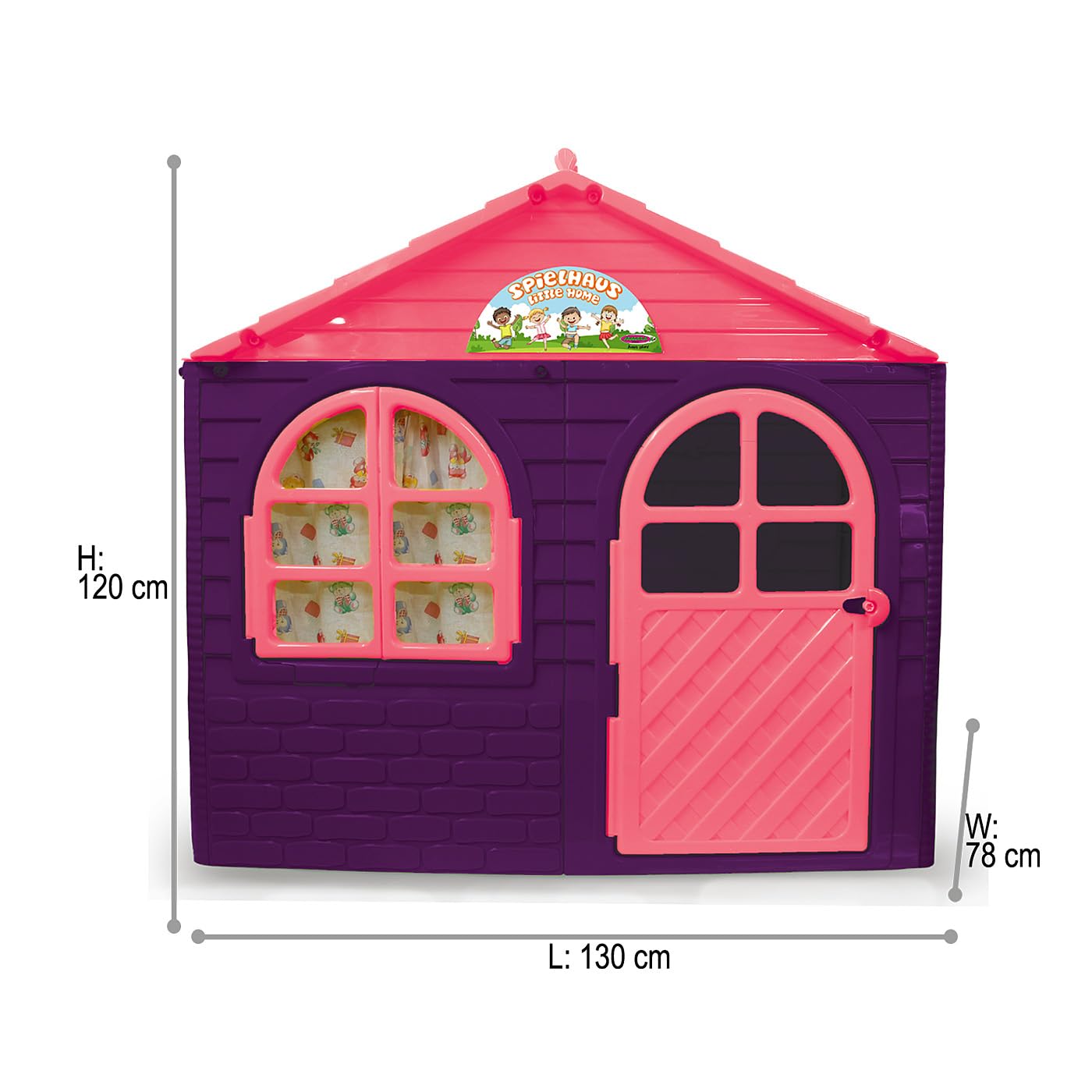 JAMARA Little Home 460498 - Casetta giocattolo in plastica robusta, montaggio stabile, facile da pulire, adatta per interni ed esterni, per porte e finestre si aprono, tende