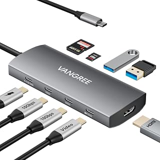 USB C Video Output Hub, 3 USB-C & 2 USB-A 3.2 10Gbps Ports, 4K@60Hz HDMI, 100W PD, SD/TF, USBC Splitter Dual Monitor Adapter for MacBook Pro/Air, iMac, iPad Pro, XPS, Surface, Galaxy S22,Samsung DEX