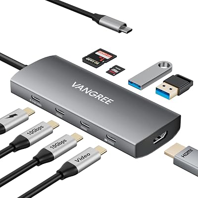 USB C Video Output Hub, 3 USB-C & 2 USB-A 3.2 10Gbps Ports, 4K@60Hz HDMI, 100W PD, SD/TF, USBC Splitter Dual Monitor Adapter for MacBook Pro/Air, iMac, iPad Pro, XPS, Surface, Galaxy S22,Samsung DEX