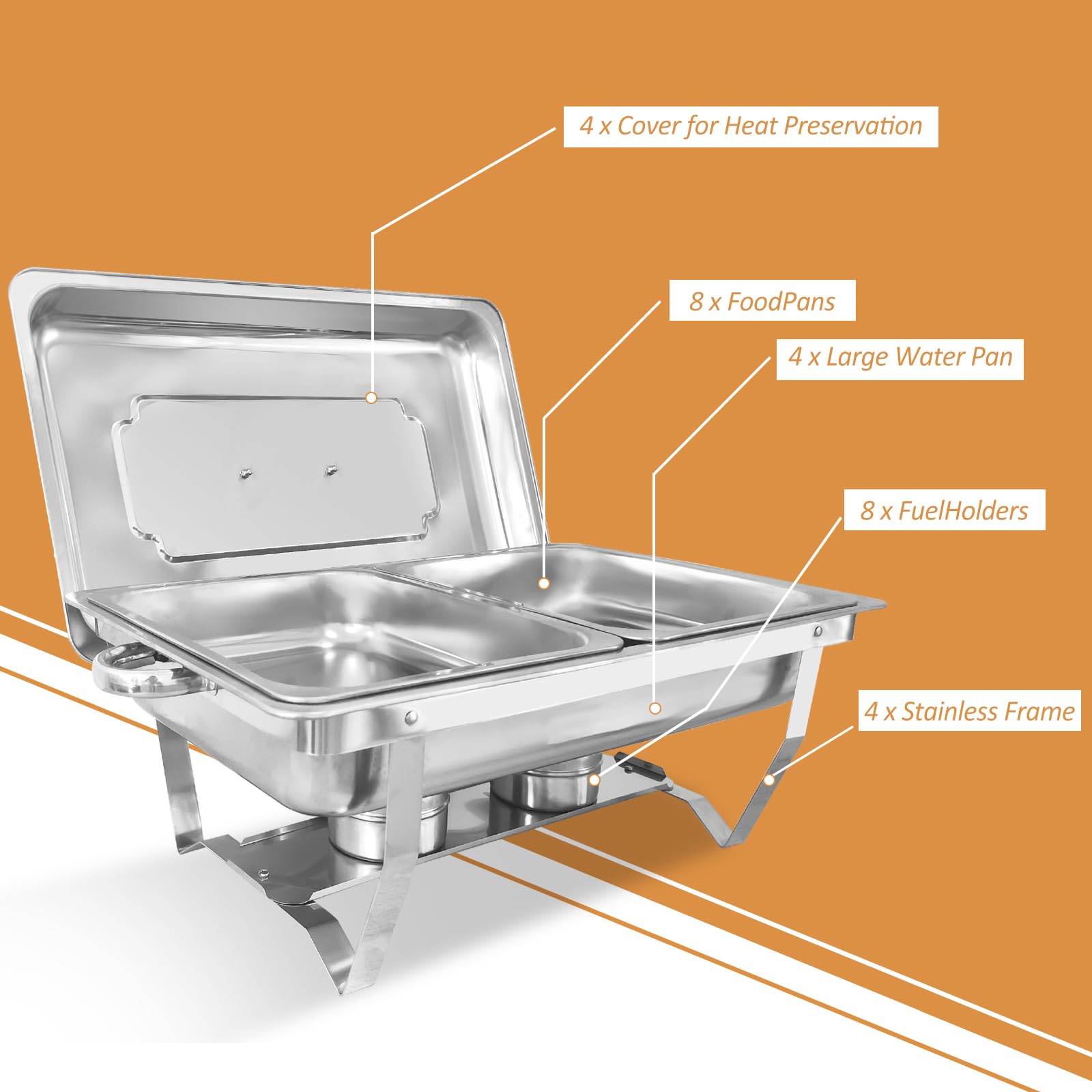 9L Acciaio Inox Rettangolari Catering Server, 2 Pezzi Set Buffet Scaldavivande, Buffet Server Piatti di Servizio, Chafing Dish Catering Buffet Set, per Party, Feste, Matrimoni, Banchetti, Argento