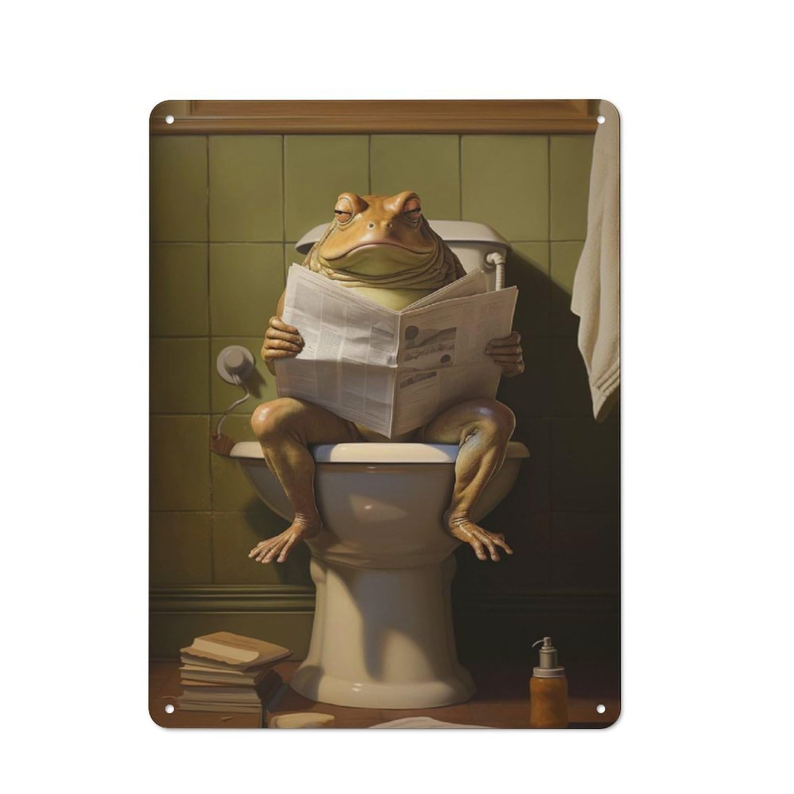 Junmoney Frog On Toilet Newspaper Tin Wall Plaque 40X30cm With For Garage Or Workshop, For Vintage Wall Decor Fans, For Kitchen And Home Bar Decor