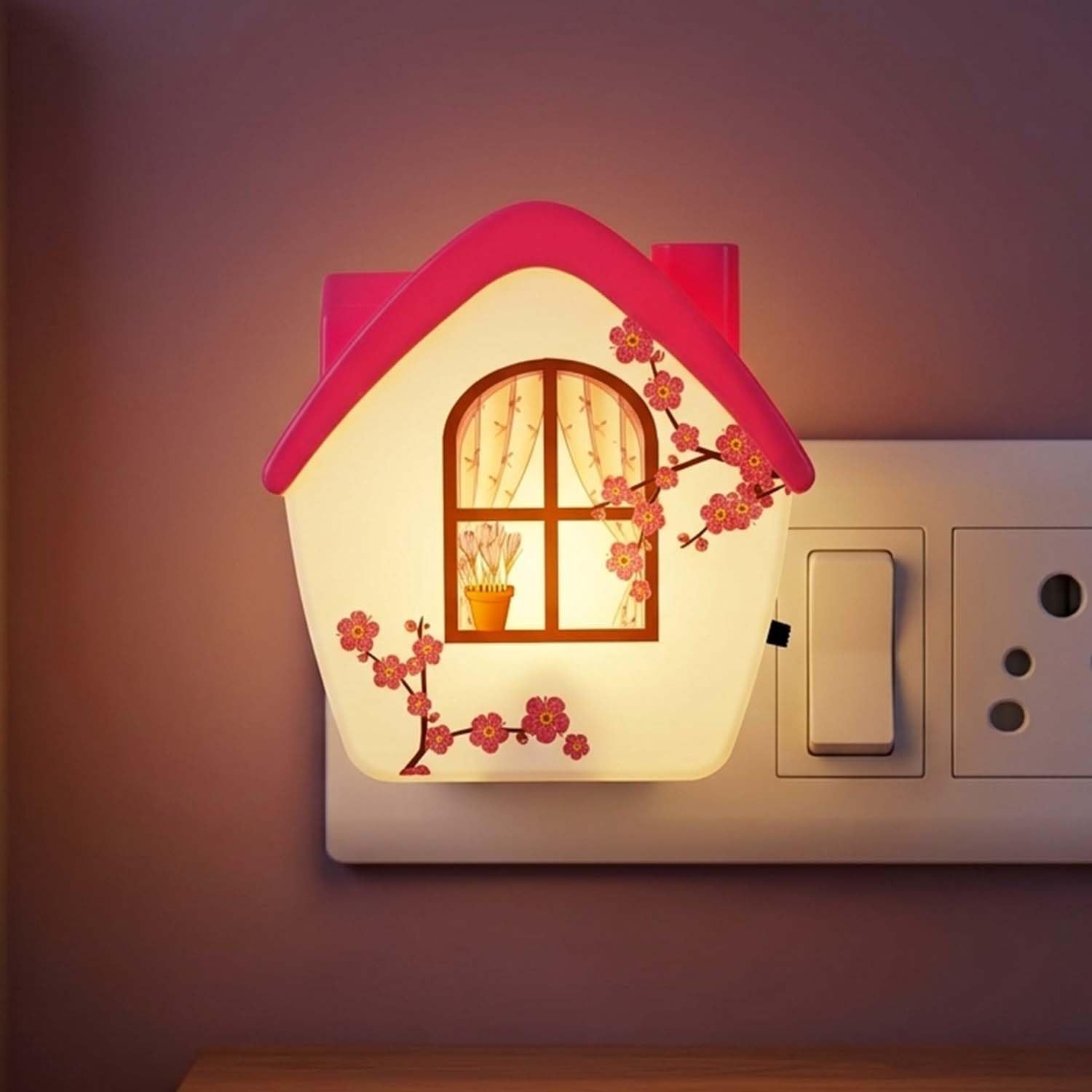 ascension House Shape LED Night Lamp with Switch, Plug-in Wall Night Light, Warm Soft Glow Decorative Light for Bedroom, Hallway, Kids Room Kids Birthday Party Return Gifts Item Assorted Design-image-29