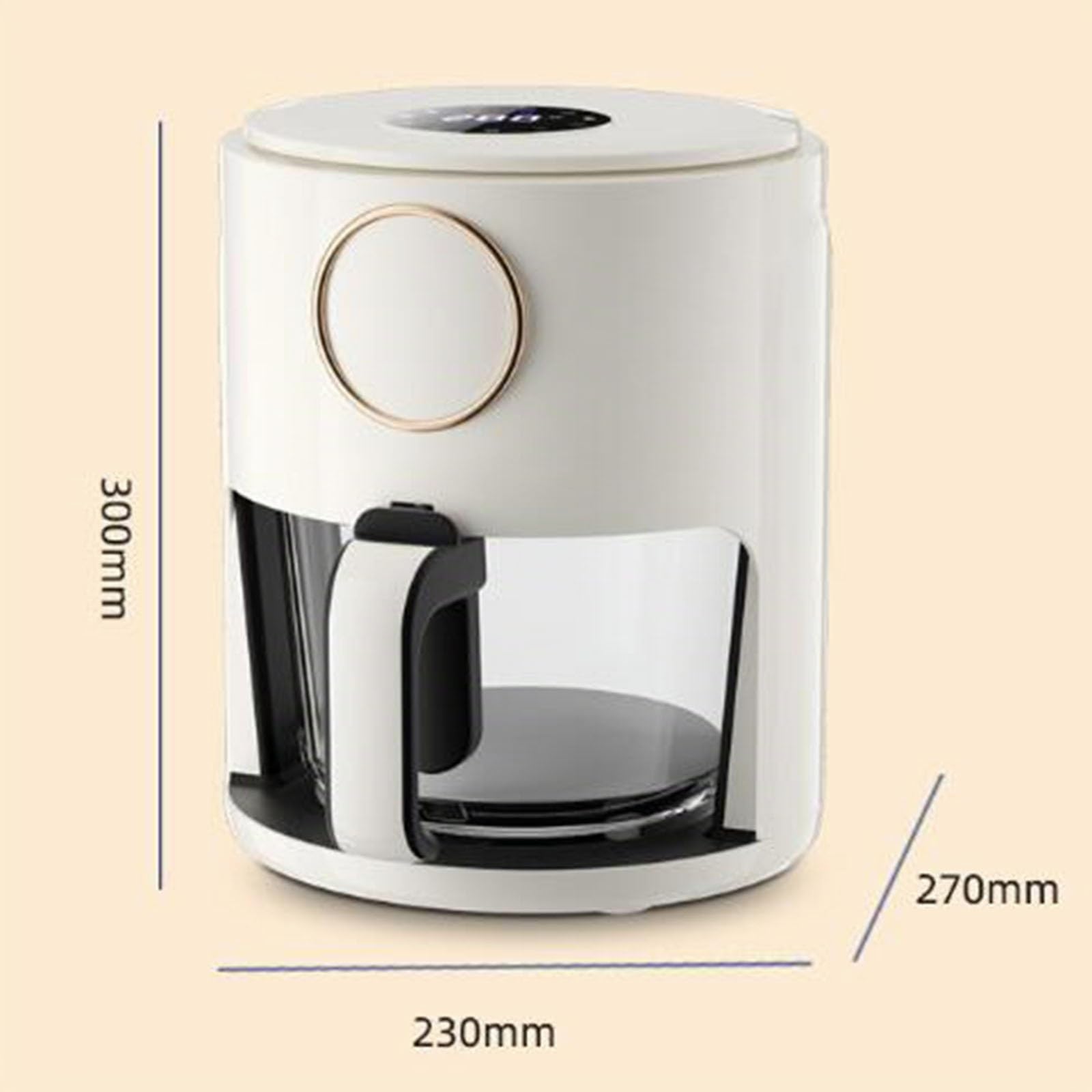 Freidora de aire de gran capacidad de 5 l, horno eléctrico multifunción transparente, totalmente automático, inteligente, de vidrio para el hogar, 1000 W (color: blanco, tamaño: perilla superior)