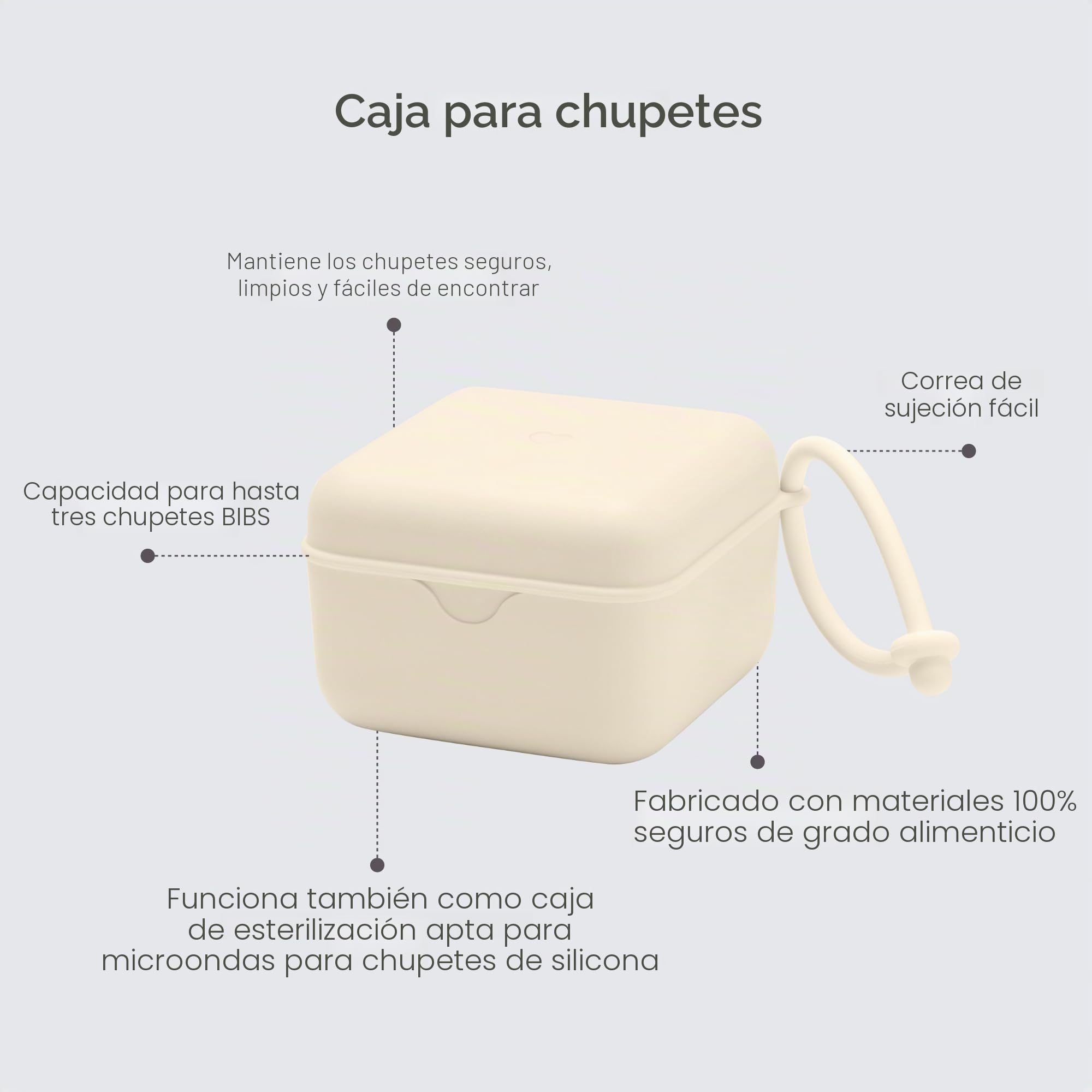 BIBS Liberty Caja con correa para chupete. Broche para chupete y caja esterilizadora. Material de calidad alimentaria libre de BPA 100% - Bobo Petrol