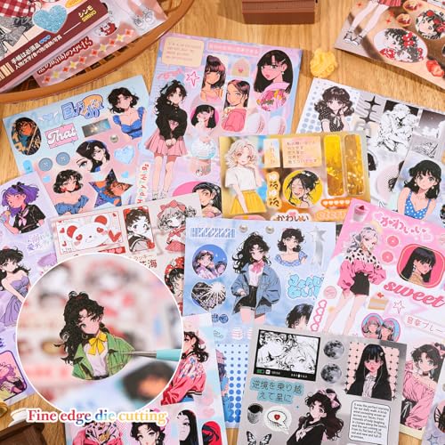 Image of Girl's Japanese Retro Sticker Book, Anime Girl Theme - 650+ Cute Old Showa Style Comics Stickers, for DIY Scrapbooking Journaling Handbook Decoration