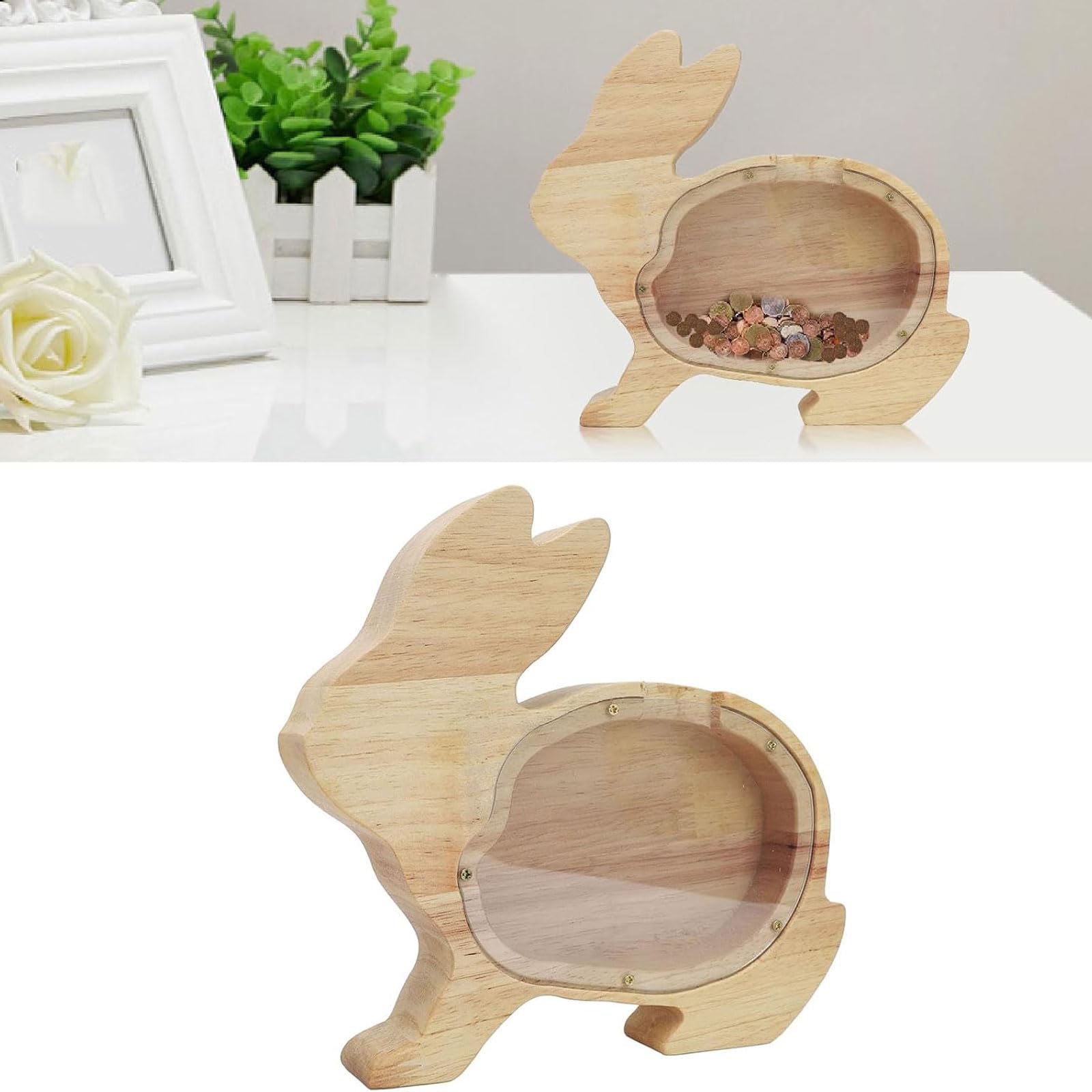 Tirelire Tirelire Animaux en Bois, Acrylique Transparent, Tirelire en Bois pour Enfants, décoration de Maison Mignonne, Cadeau d'anniversaire pour Enfants Tirelire Billet