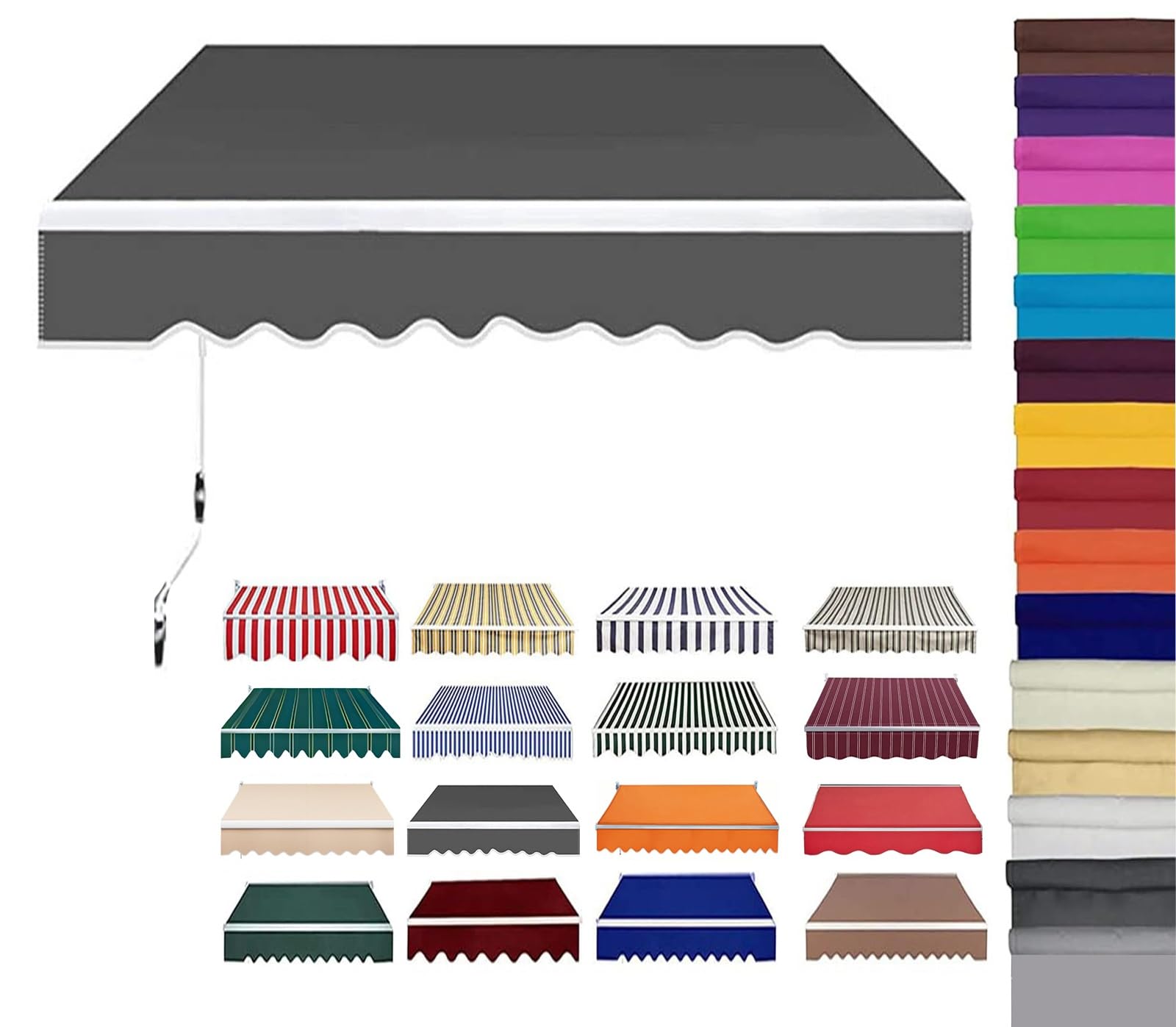 Retractable Patio Awning Replacement Fabric (Without Frame) Waterproof Shade Sun Shade Awning Cover Outdoor Patio Canopy Sunsetter Deck Awnings Polyester(H,(8.2x5ft))