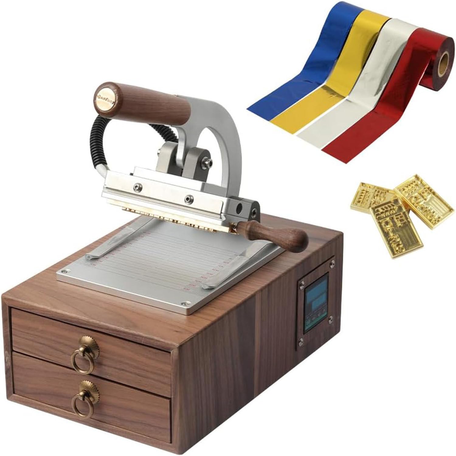 DPLXQPP Manual Temperature Controlled Embossing Machine,Mini Vintage Hot Stamping Machine with Thick Character Clamp,Removable Type Slot,Cover Plate and 62 Models,110V