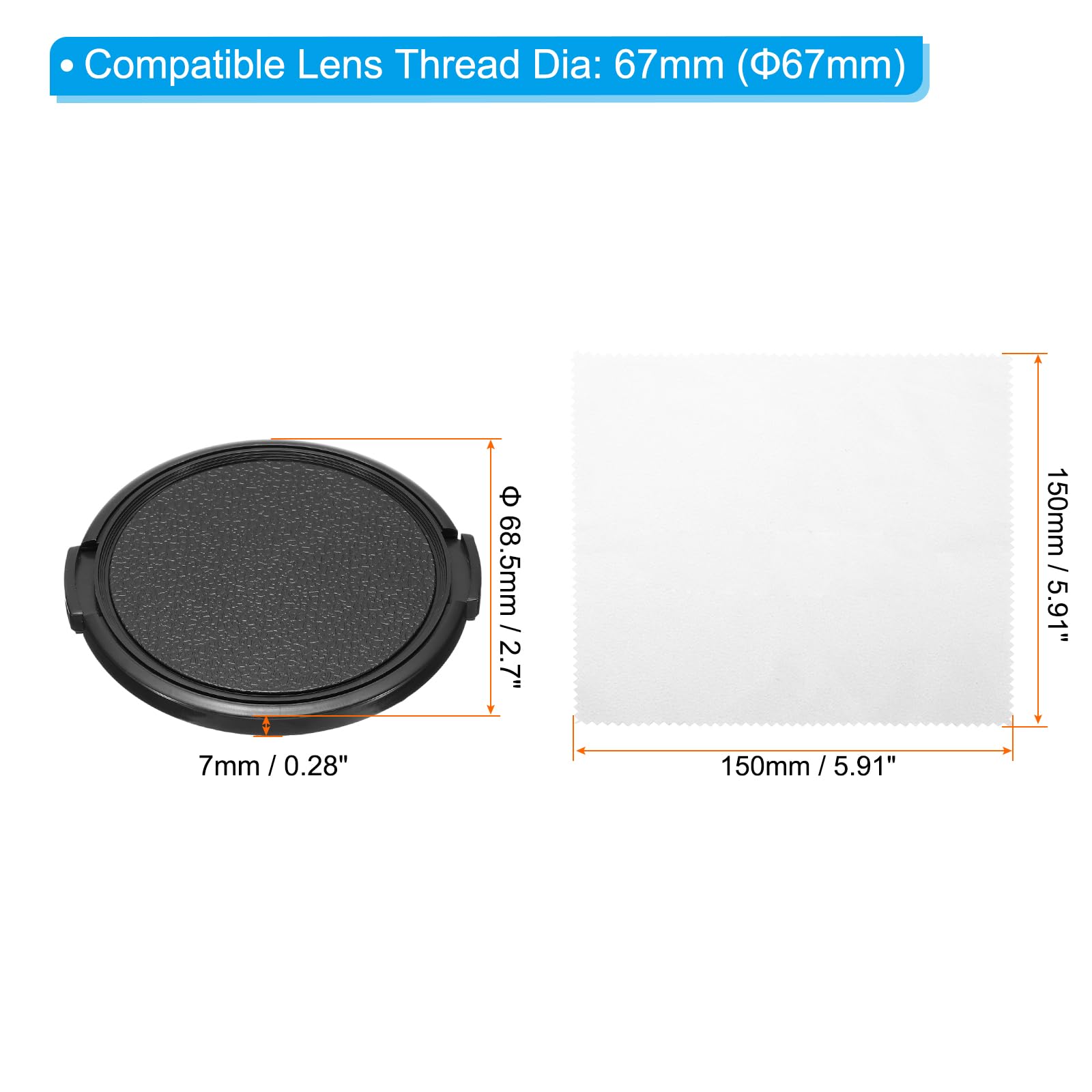 PATIKIL 67mm Lens Cap, 5 Pack Sides Pinch Snap Camera Lens Cover for Front Lens with Cleaning Cloth, Suitable for 67mm Thread Universal DSLR Lenses, Black
