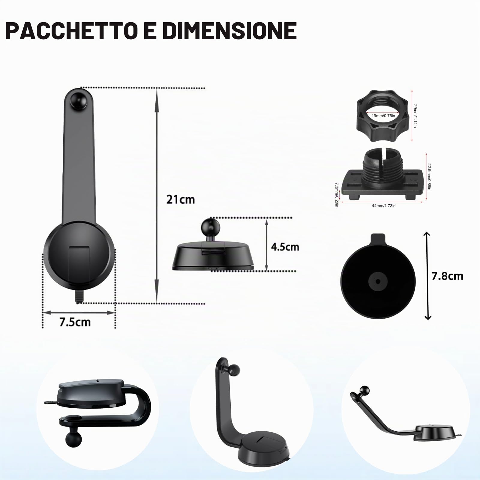 Supporto a Ventosa per schermo Carplay, Braccio Regolabile in lega di Alluminio, Supporto a Basso Profilo per Cruscotto con 78mm Disco Adesivo Resistente per Display Auto