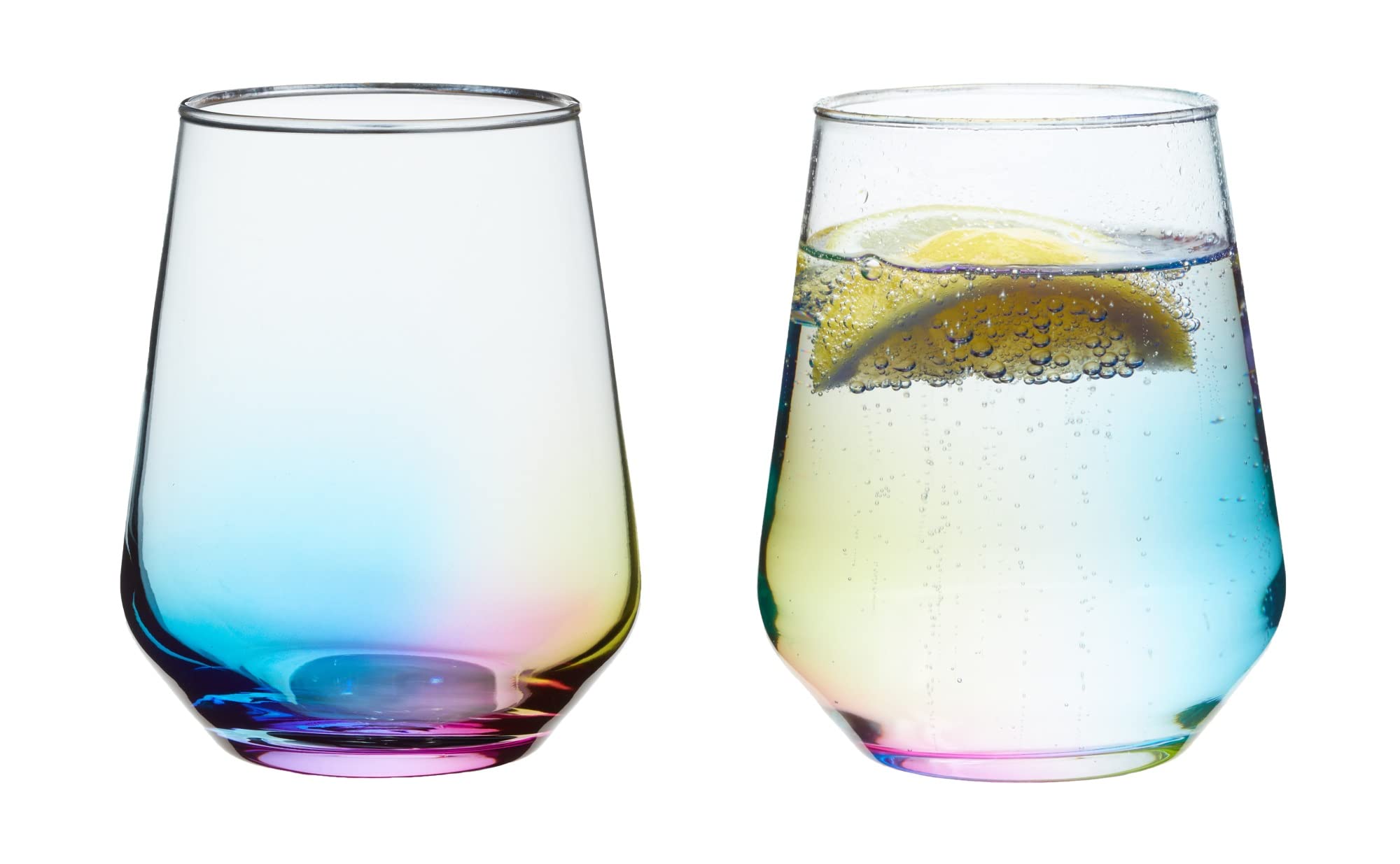 Set of 2 Pearl Stemless Wine Glasses 425ml - Coloured Low Ball Glass Tumblers - Premium Drinking Glasses for Indoor or Outdoor Dining, Picnics and Dinner Parties
