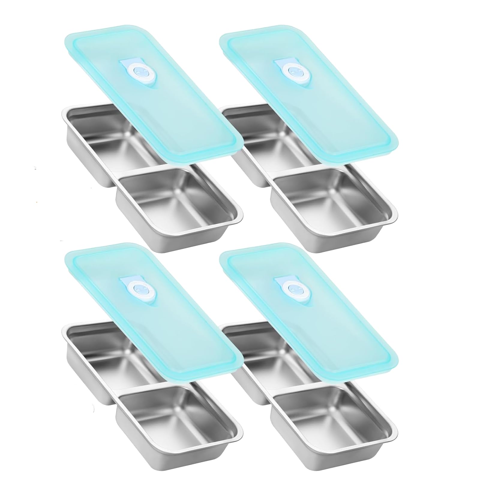 4-pack stainless steel snack containers with lids reusable double compartment food storage for meal prep, lunch & on-the-go; ideal for snacks, condiments, dips at office, school, travel & outdoor