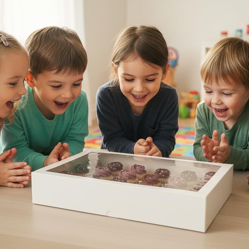 Ala Merchandise – White Mini Cupcake Boxes with Windows and Inserts, Designed to Hold 24 Mini Cupcakes, Muffins, or Pastries – Bulk Pack of 6 Boxes.