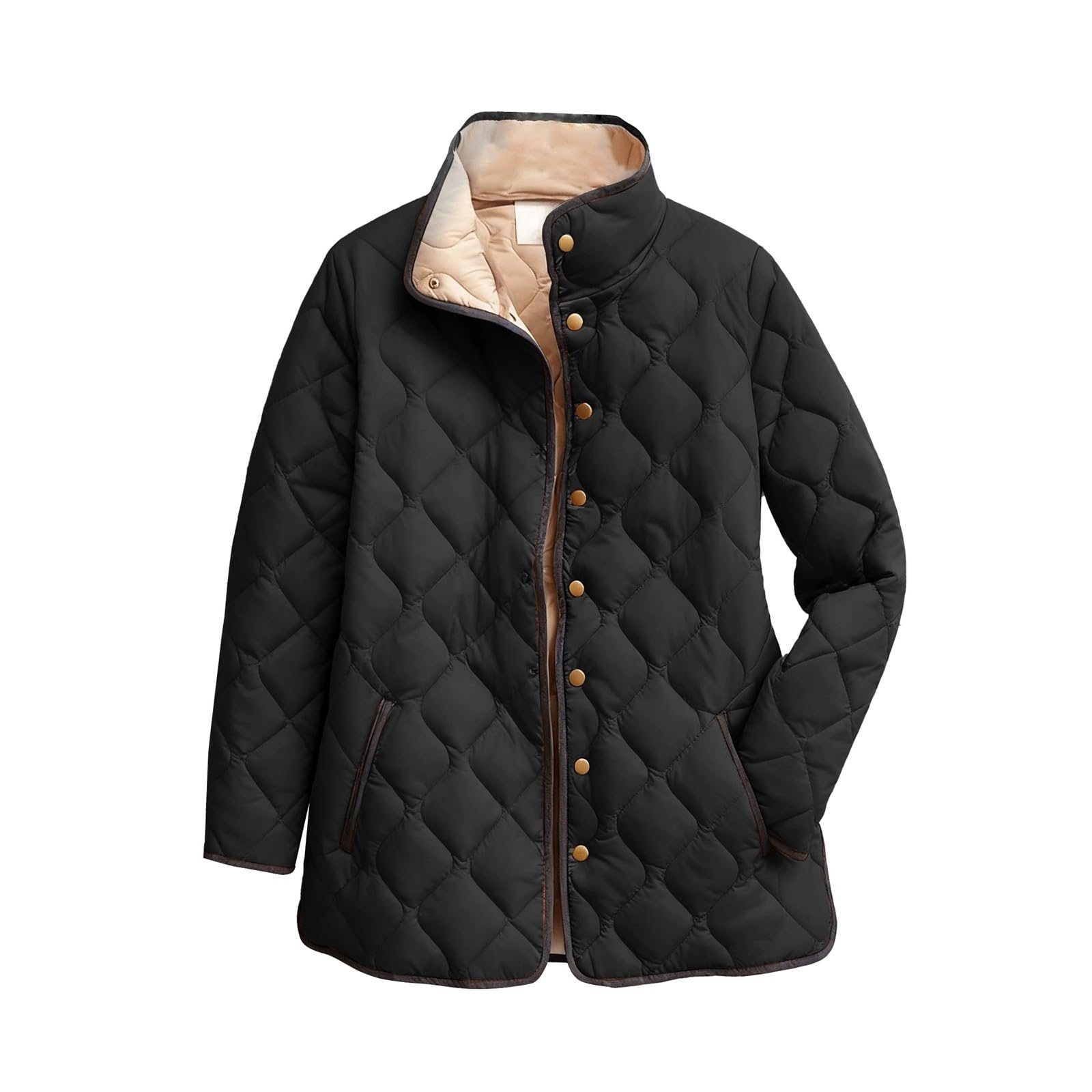 Veste matelassée légère pour femme - Grandes tailles - Veste demi-saison avec fermeture éclair - Veste d'hiver chaude - Doudoune surdimensionnée - Col montant - Veste polaire - Couleur unie - Veste de