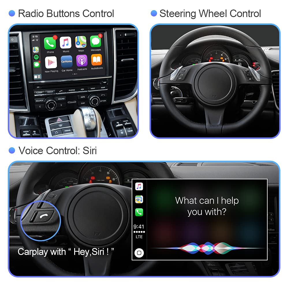 ISUDAR Módulos inalámbricos Carplay para Porsche Panamera Cayenne Macan Cayman Boxster 911 718 PCM 3.1 Android Auto Mirror Link Supports Camera Steering Wheel Control Retrofit Kit
