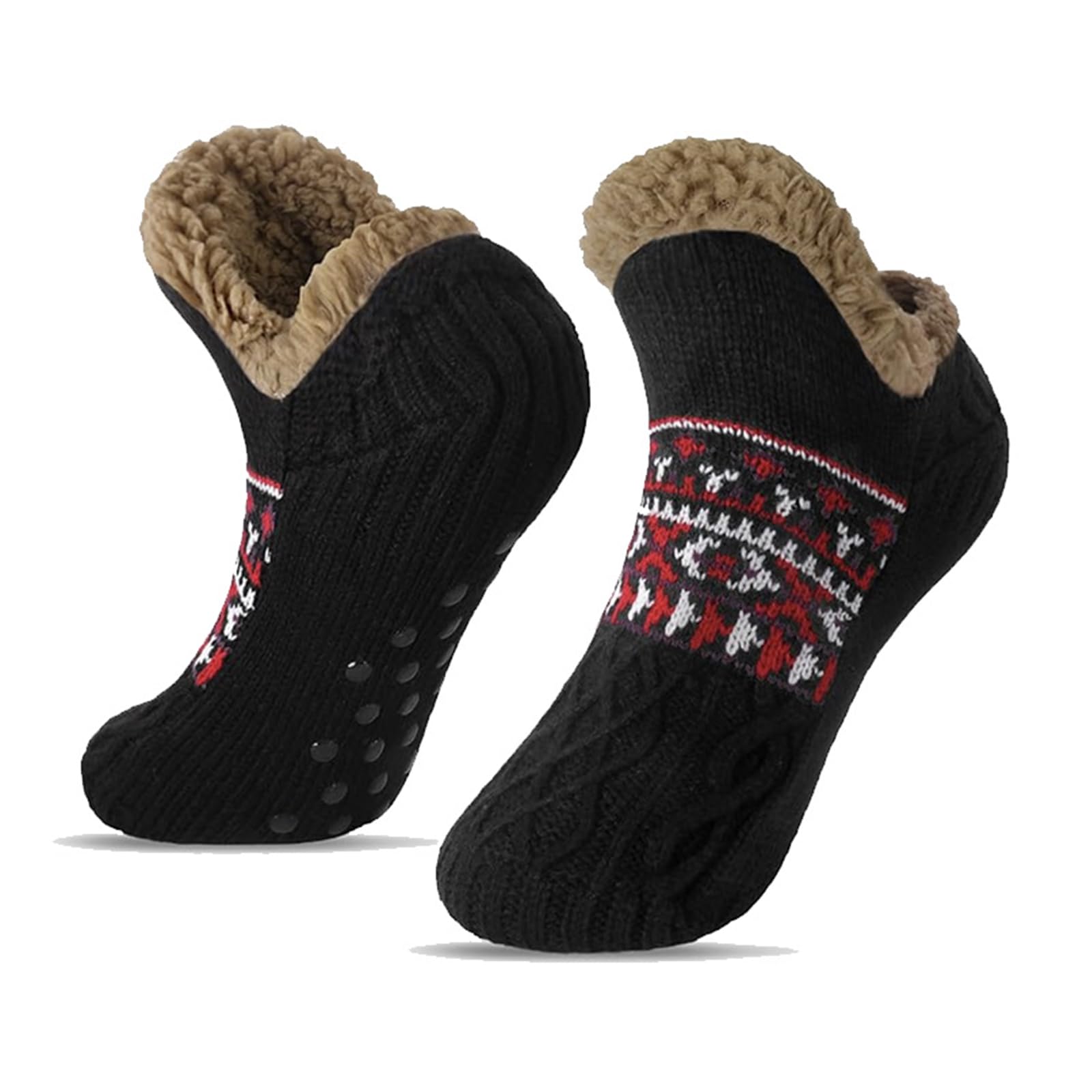 BASTOUR Haussocken Herren & Damen, Pantoffelsocken für Männer, Winter Antirutschsocken Indoor, Kuschelsocken Strick Bodensocken Warme Wintersocken, dicke Weihnachtssocken, Wärmesocken, 30cm/XL