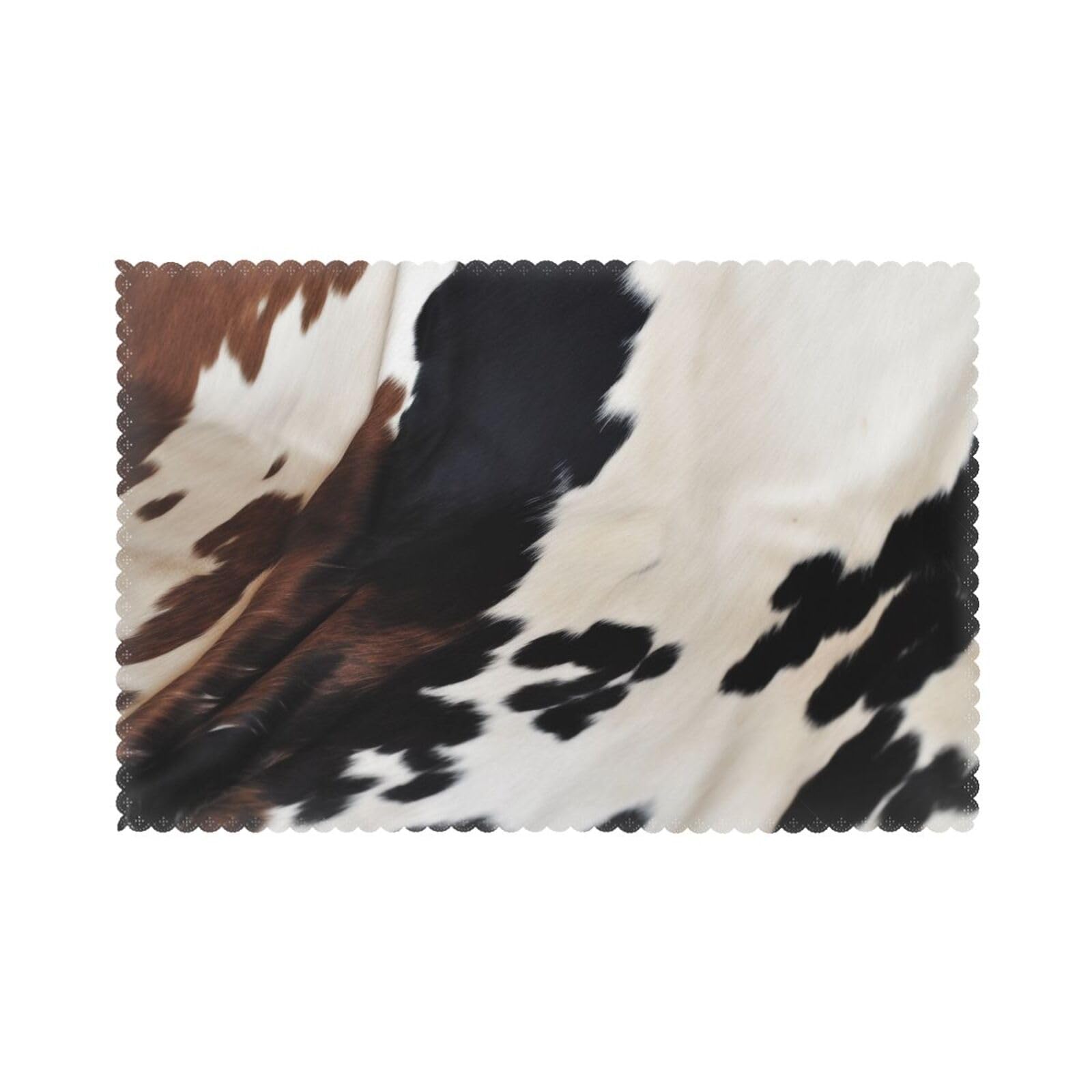 Cowhide Printed Placemat Heat Resistant Place Mats Set of 6 PCS Washable Kitchen Table Mats, 12x18 Inch