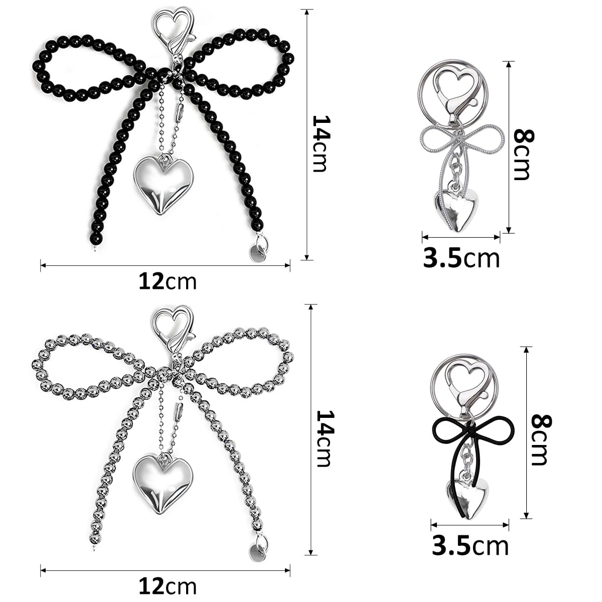Asaisimg 4 Pcs Cute Keychain Aesthetic Y2K Accessories, Heart Bowknot Kawaii Key Chain for Phone Charm Keys Bags Women Girl Gifts - Image 2