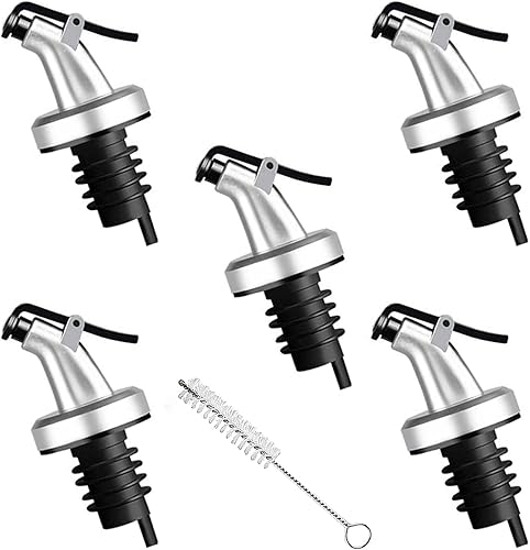 Paquete de 5 boquillas de aceite, dispensador de tapón de botella de vinagre de aceite de oliva con cepillo de tubo, boquillas de botella a prueba