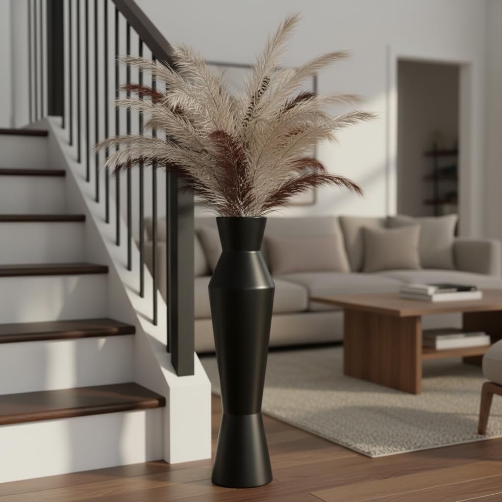 Tall Floor Vase, 23.6in Tall Modern Vase with Weighted Base - Matte Black Resin Vases for Dried Pampas Grass, Faux Flowers, Feathers & Home Decor