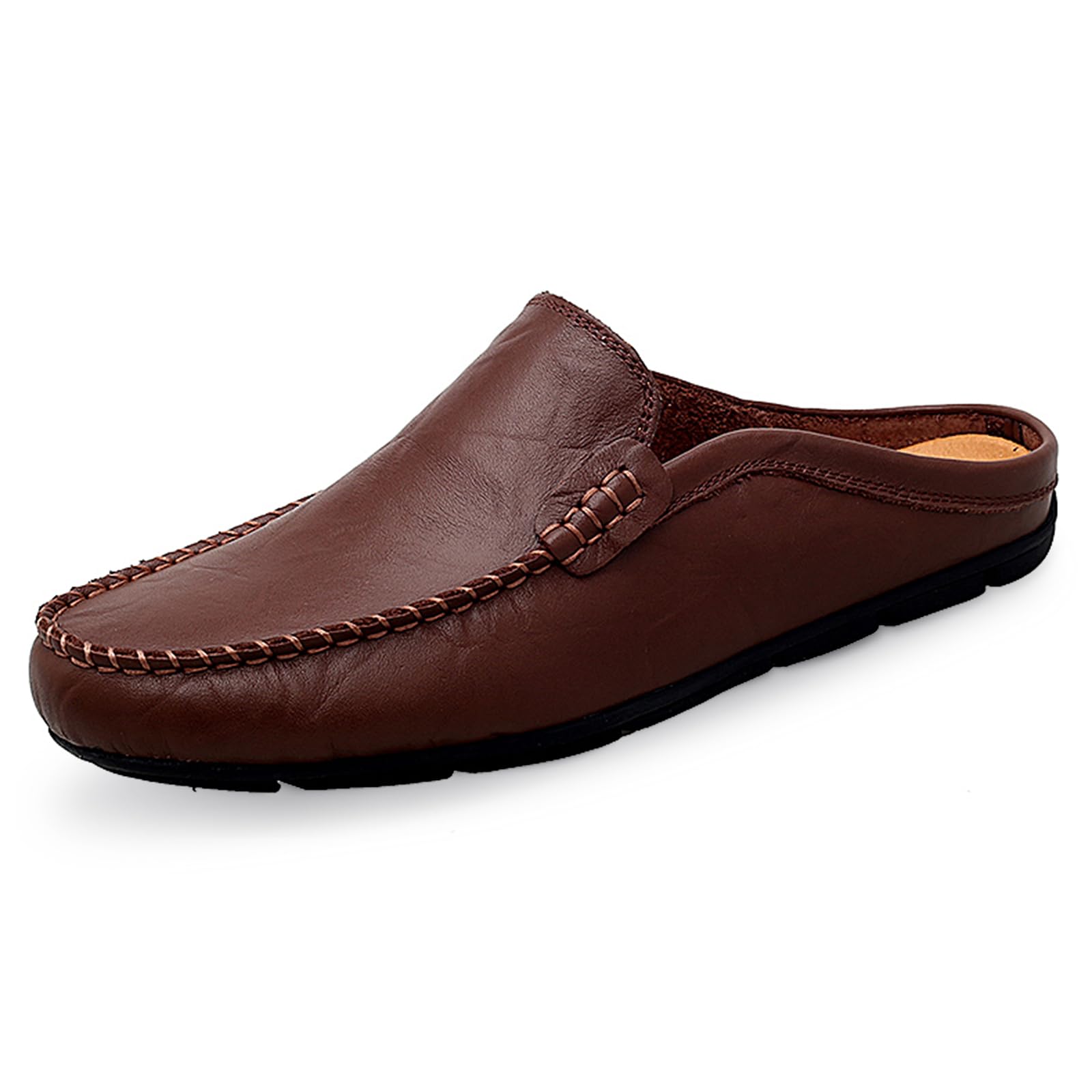 Photo 1 of Go Tour Mens Mules Clog Slippers Breathable Leather Slip on Shoes Casual Loafers Dark Brown 11.5/48