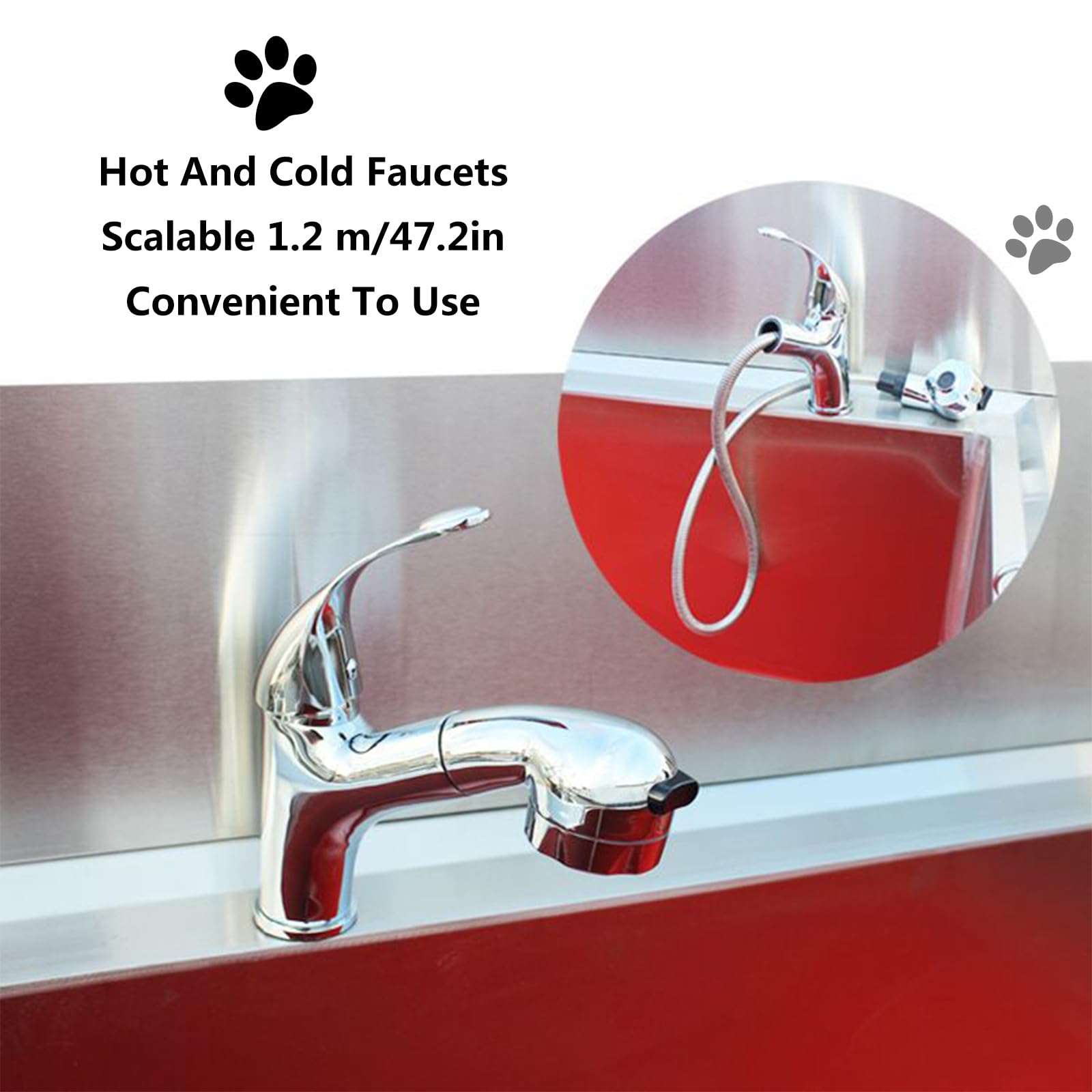 Stazione di Lavaggio per Cani, Stazione di Bagno per Cani per la casa, Vasca Professionale per toelettatura Cani, Vasca da Bagno in Acciaio Inox per Cani,Depth 40cm/15.7in-80 * 60 * 80cm