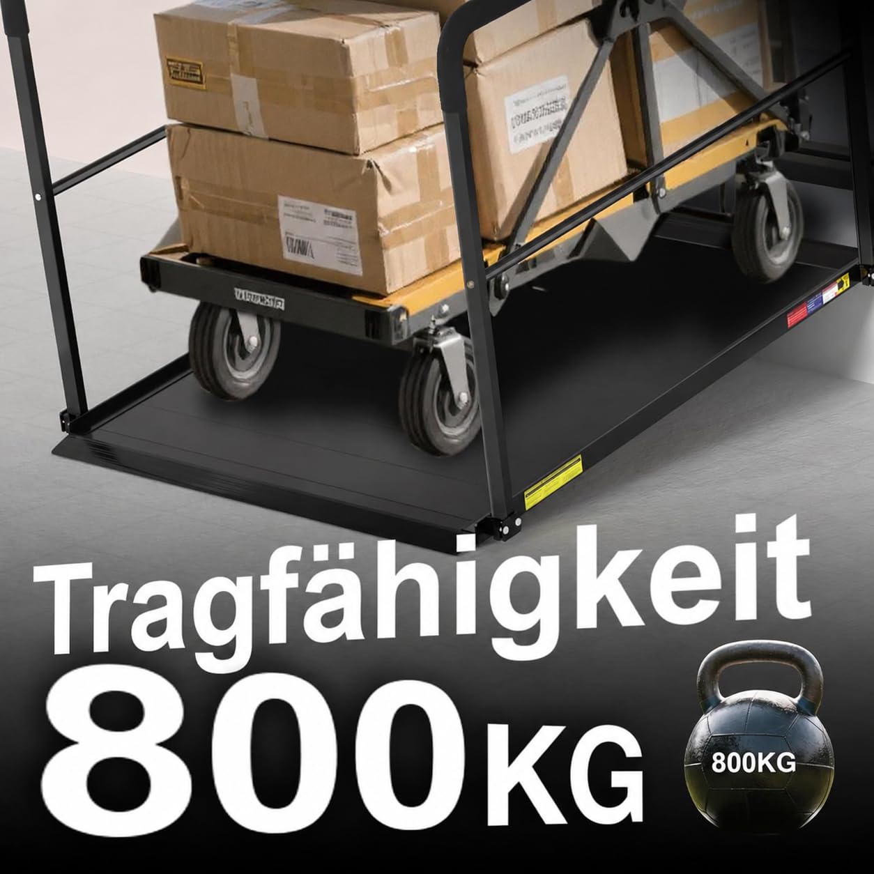 Rampa dla wózków inwalidzkich z poręczą, długość 4 stopy i udźwig 360 kg | Czarna, bezszwowa rampa aluminiowa do progów drzwi i wejść do domu, antypoślizgowa i stabilna