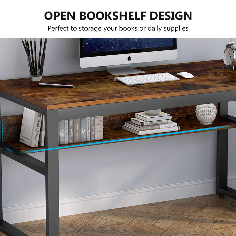 Tribesigns Industrial Computer Desk with 2 Floating Shelves, 47inch