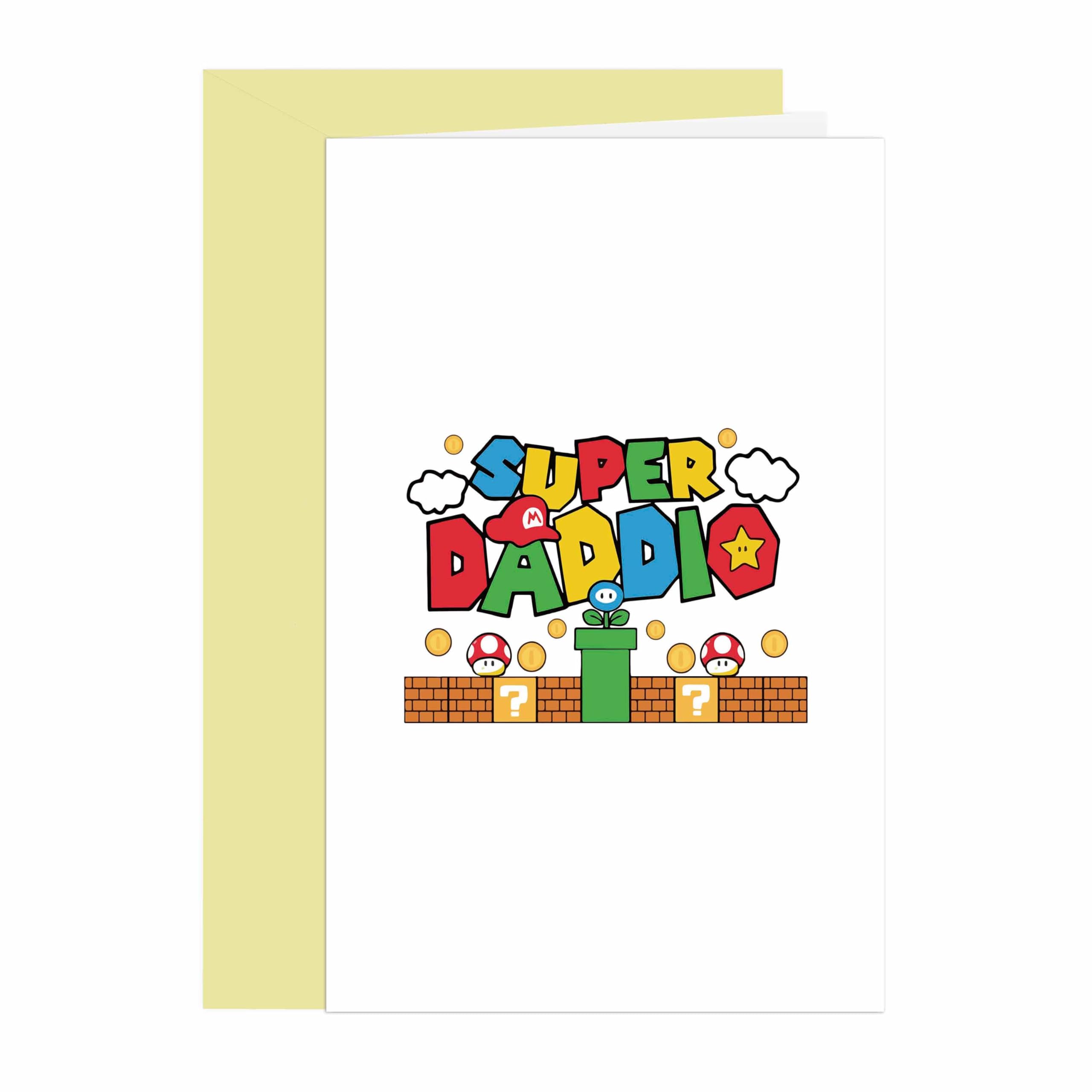 BKOQF Super Daddio Father's Day Card, Funny Birthday Card for Gamer Daddy, Cute Game Theme Gift Idea for Father